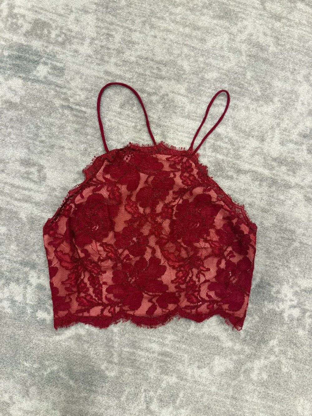Red Lace Halter Crop Top | Open Back Lace-Up | NBD | S
